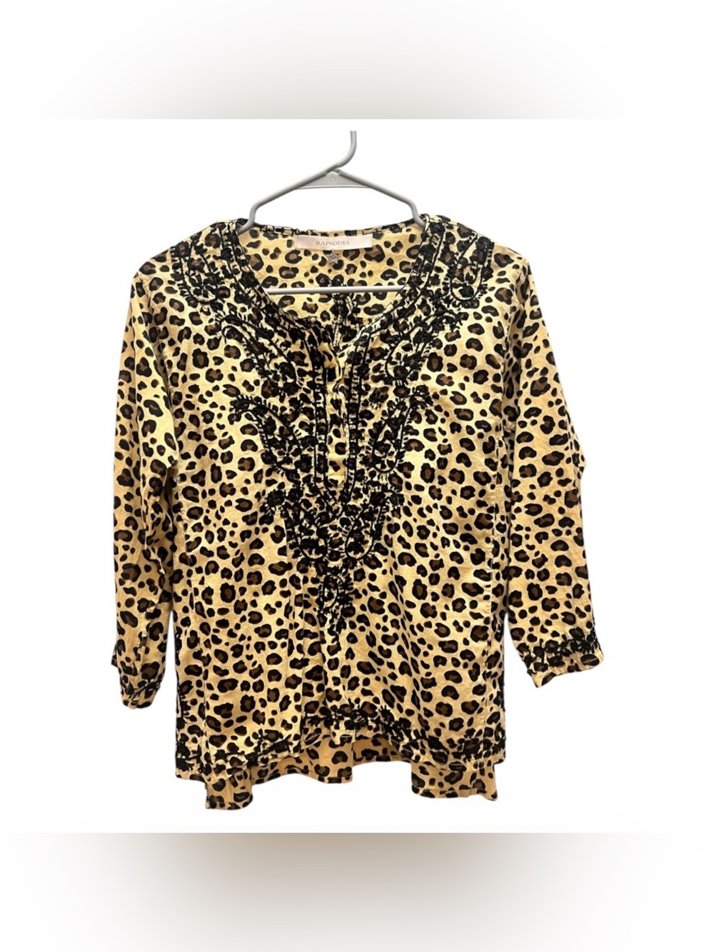 Rapsodia Leopard Print Embroidered Women's Blouse - Tan & Black